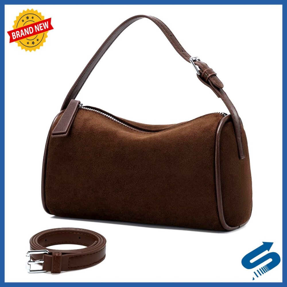 Suede Leather Crossbody Bag Small Barrel Hobo Purse Adjustable Strap Designer